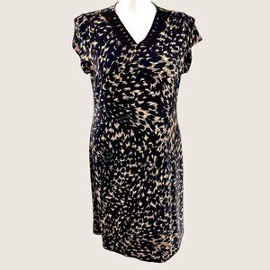 LIZ CLAIBORNE BLACK & BEIGE ANIMAL PRINT CAP SLEEVE DRESS - XL